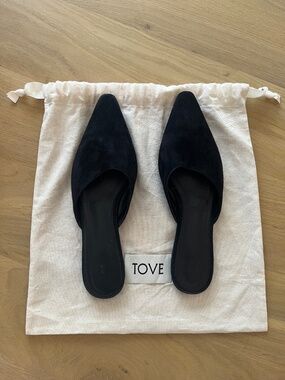 TOVE Studio Pheby Flat Mule — Black Suede | Almond Toe | Worn Once| Sold Out